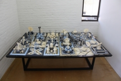 7 Train Panoramas, 2012, clay, paint, varnish, archival board, glue, wood