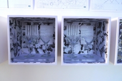 IOI Performance Box: A Very Very Cold Martini - with Elaine Tin Nyo , mounted box with snow camo collages, xylene transfer drawings and objects