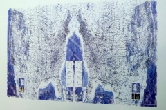 IOI Solvent Transfer Maps: The United States of America, xylene transfer drawing on paper with metal hanging clips